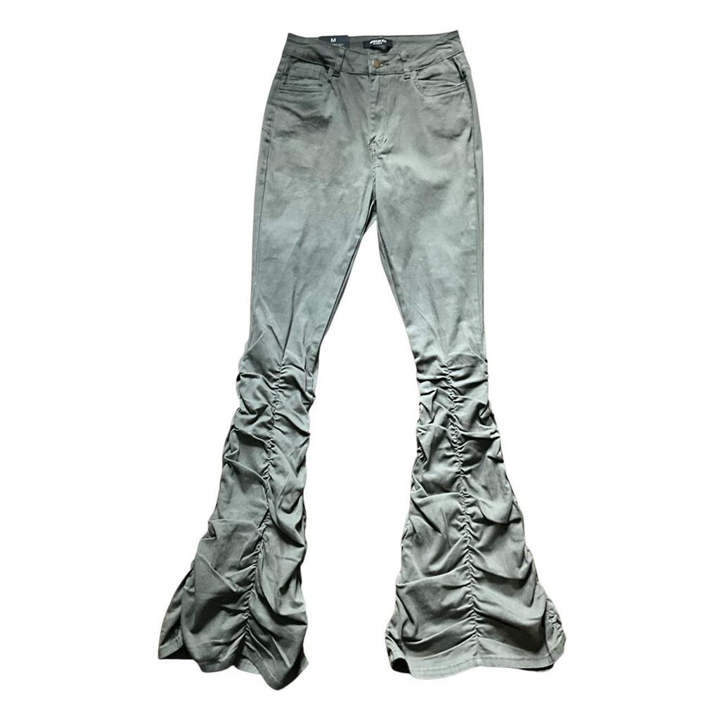 American Bazi Olive Shirring Denim Pants: Y2K, 2000s